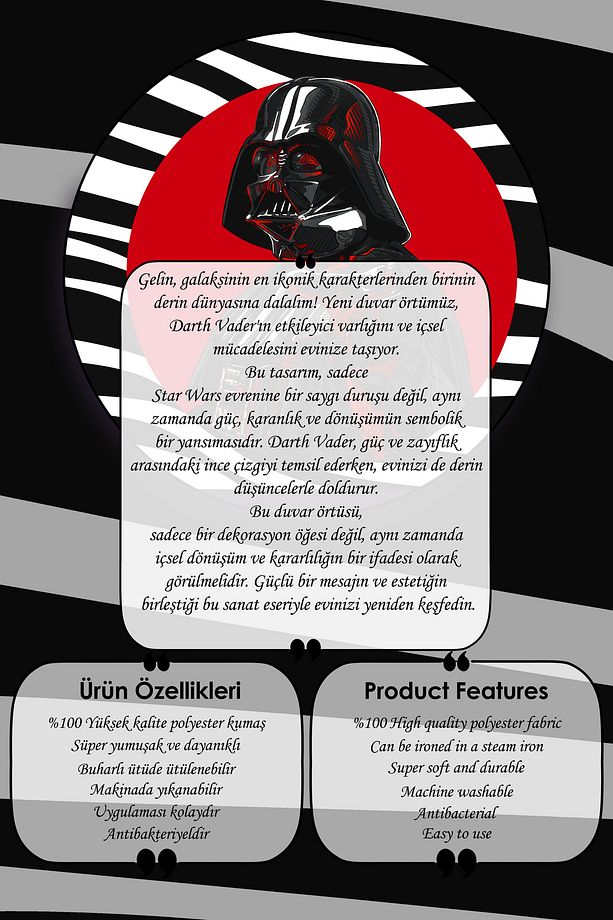 " Karanlığın İçindeki Işık: Darth Vader Duvar Örtüsü " Star Wars Duvar Halısı Tapestry - 3