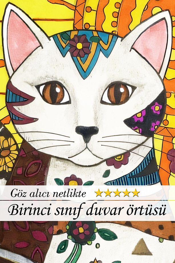 Doğanın Büyüsü: Etnik Desenler ve Kedi Portresi Duvar Örtüsü Duvar Halısı Tapestry - 3