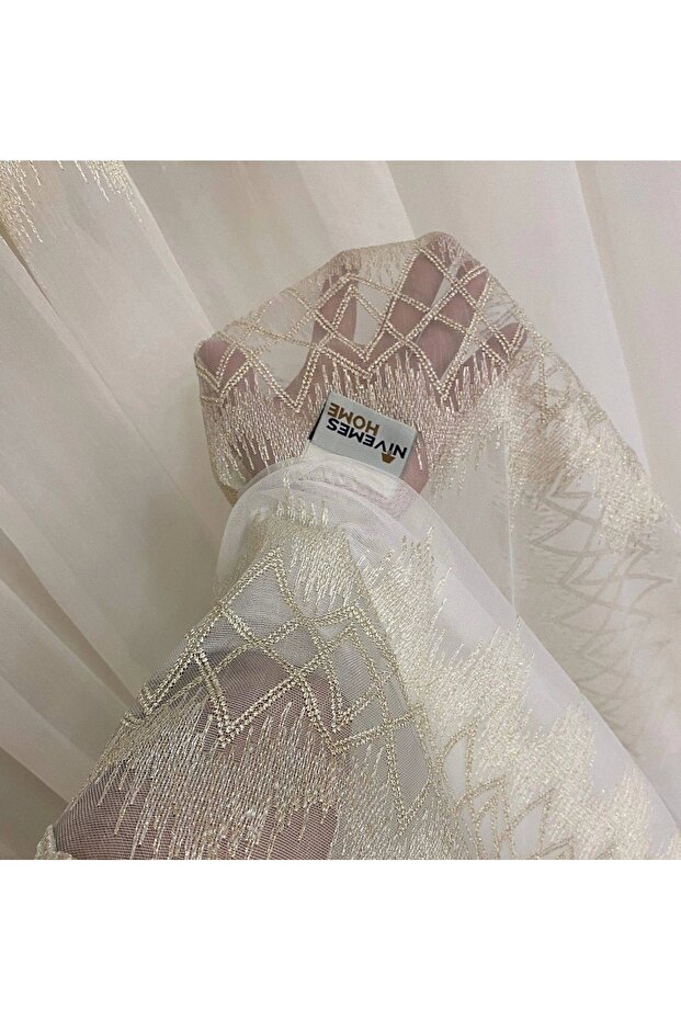 Ni?vemeshome Ti?tanum Nakişli Krem 1/3 Sik Pi?le Tül Perde Apm - 6