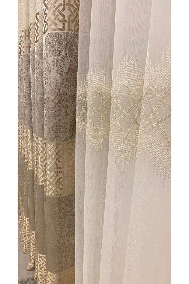 Ni?vemeshome Ti?tanum Nakişli Krem 1/3 Sik Pi?le Tül Perde Apm - 7
