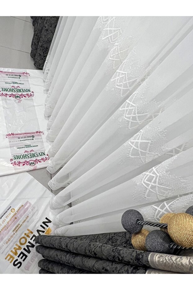 Nivemeshome Titanum Nakışlı Krem H5444 Tm 1/3 Sık Pile Tül Perde Apm - 6
