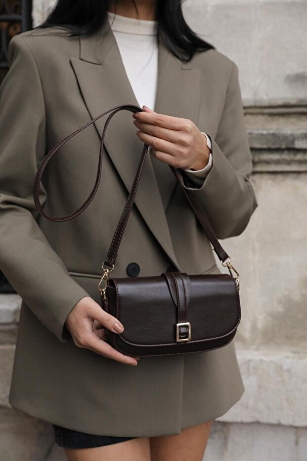 Brown Women's Buckle Crossbody Bag