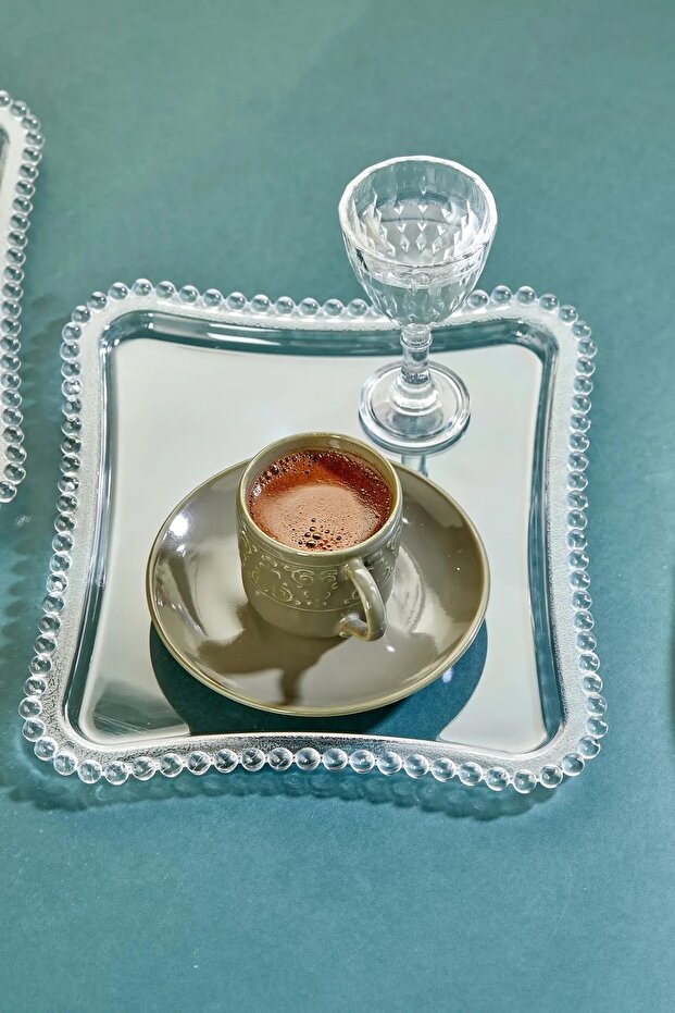 4 Adet Dekoratif Kahve Sunum Tepsisi Mika Kristal Tepsi - 2