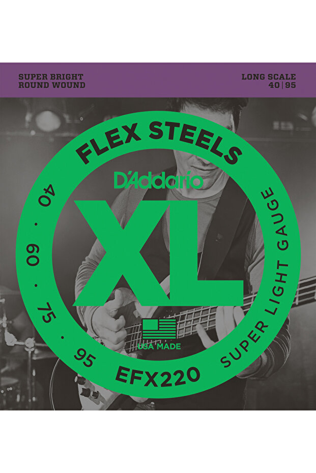 Efx220 Bass Guitar String Set, Flexsteels, Super Light Gauge