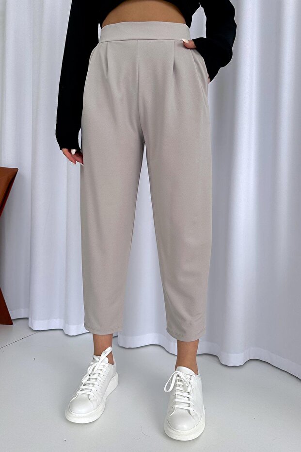 Balloon Pants with Elastic Back - Light Gray