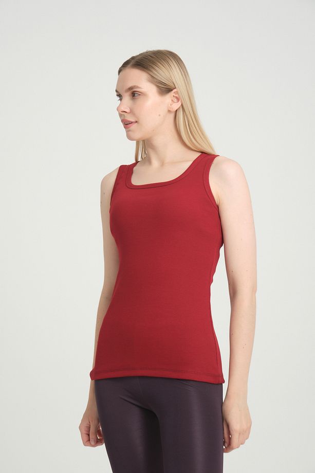 Fitted Vücuda Oturan Fitilli Kalın Askılı Basic Örme Atlet Kırmızı - 6