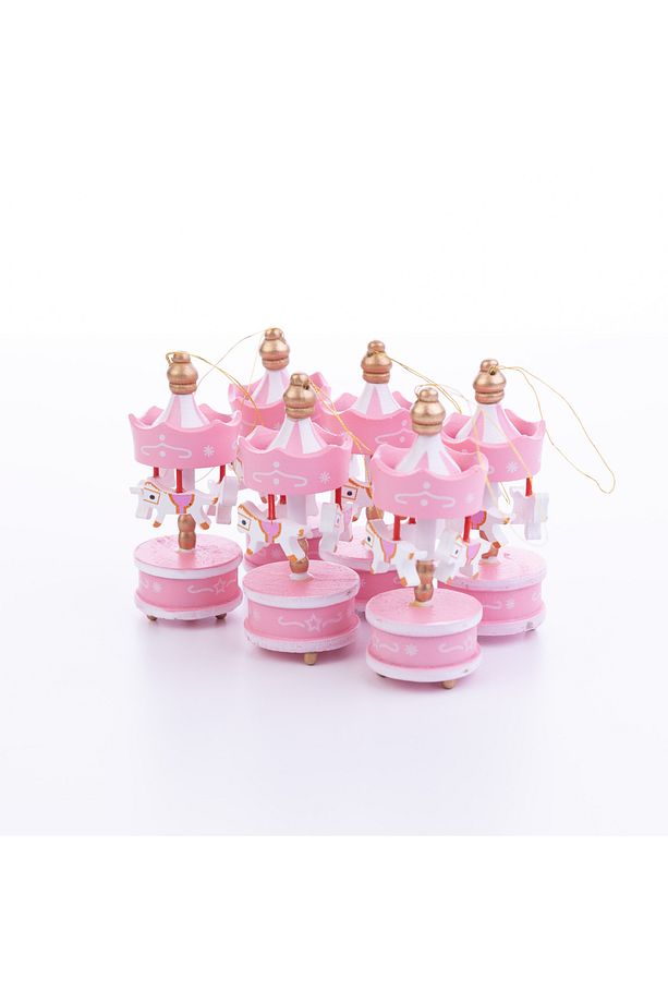 Yılbaşı Süsü Atlıkarınca Seti, 8.5 Cm, Pembe 6 Adet - 1