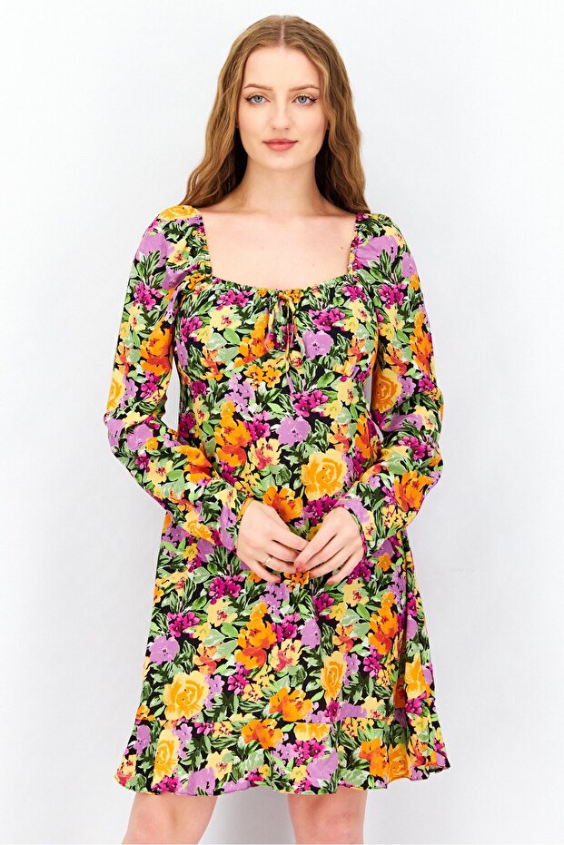 Women Floral Print Mini Dress, Multicolor