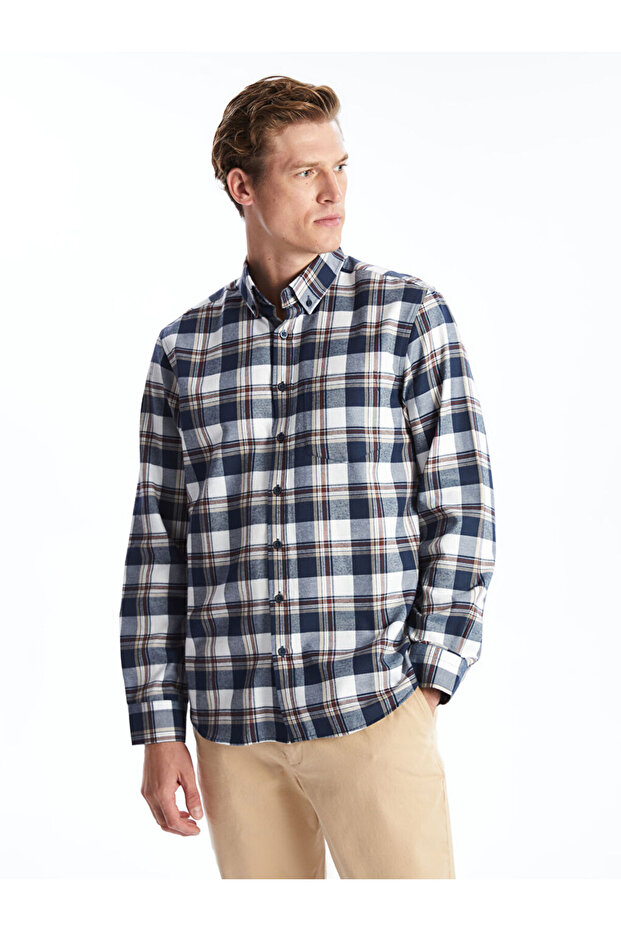 Regular Fit Uzun Kollu Ekose Gabardin Erkek Gomlek - W4ID85Z8 - 1
