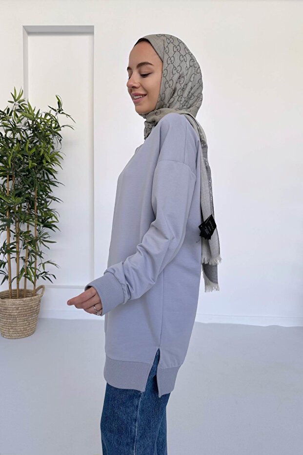 Basic Tesettür Sweatshirt - Gri - 2