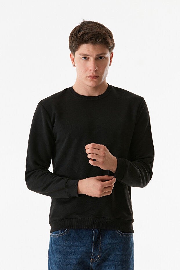 Basic Bisiklet Yaka Sweatshirt - 1