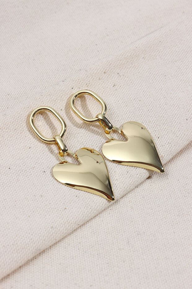 Heart Figure Gold Color Dangle Earrings