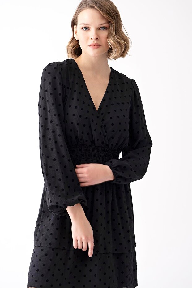 Kruvaze Yaka Elbise - 8