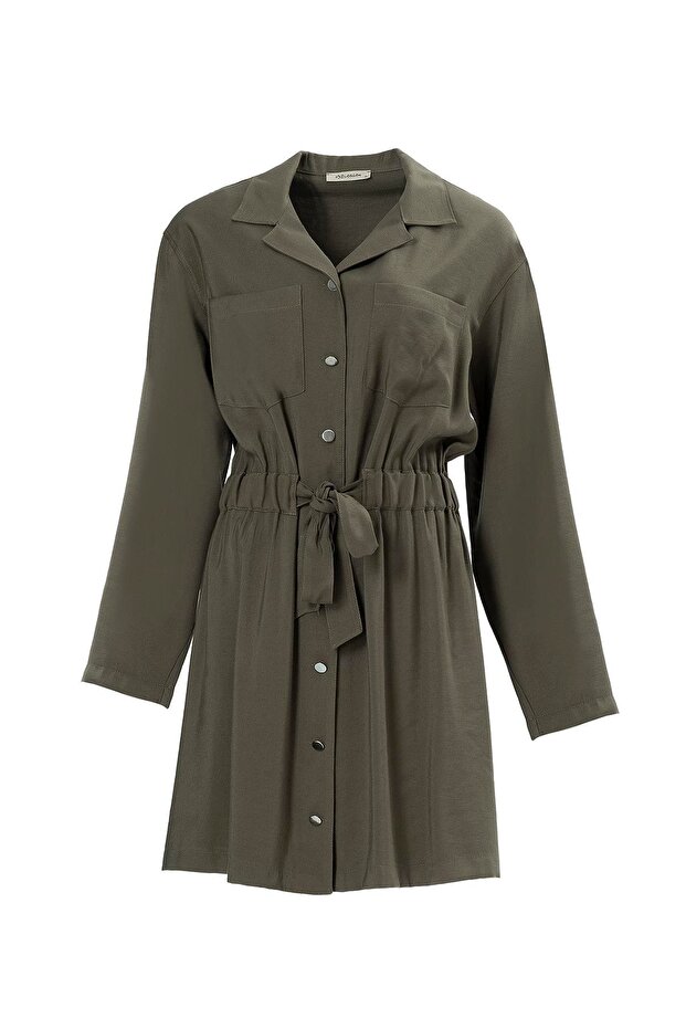 Beli Lastikli Kuşaklı Elbise - 4