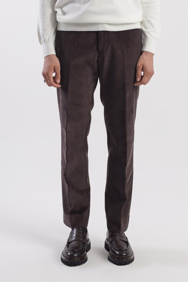 Brown Regular Fit 100% Cotton Velvet Trousers