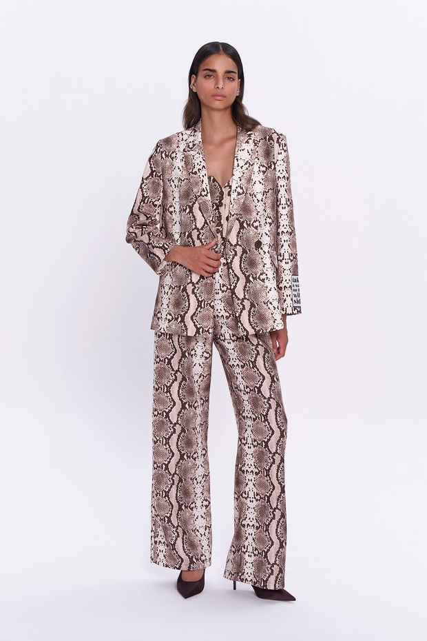 Brown Snake Patterned Double BreastedBlazerJacket - 3