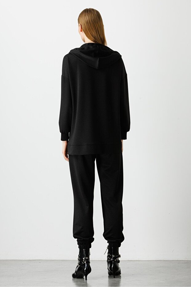 Modailgi Kapüşonlu Örme Tunik Siyah - 5