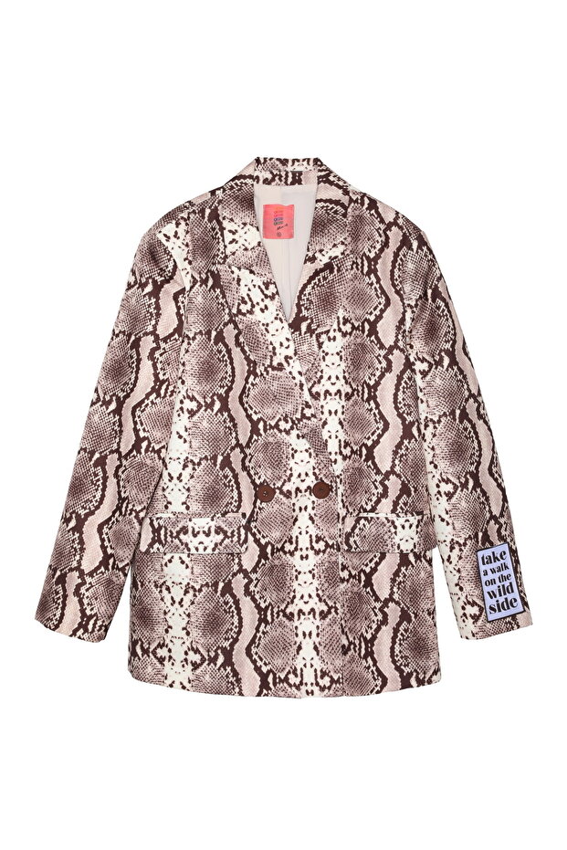 Brown Snake Patterned Double BreastedBlazerJacket - 2
