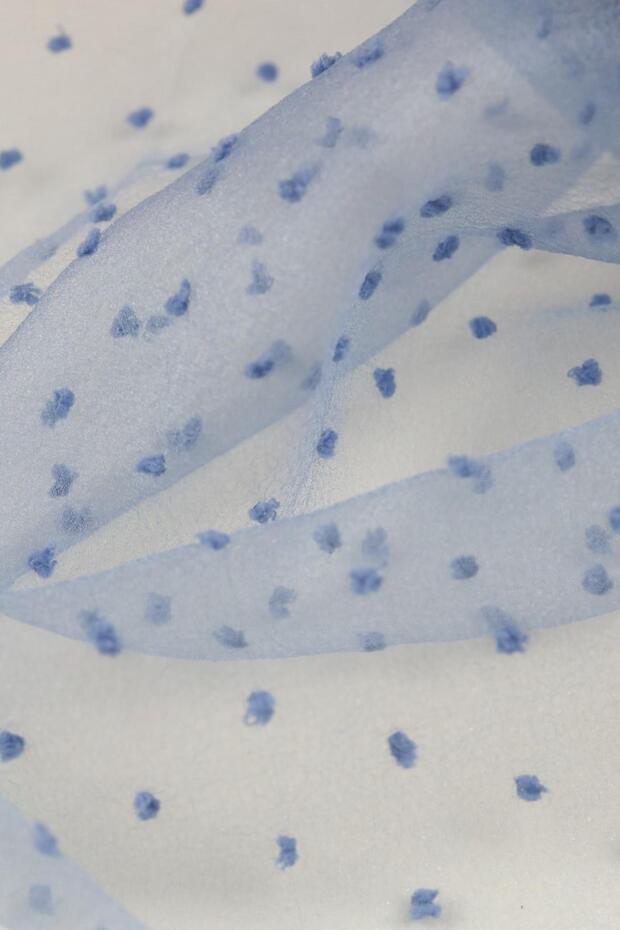 Flocked Dalya Organza Blue Color Fabric