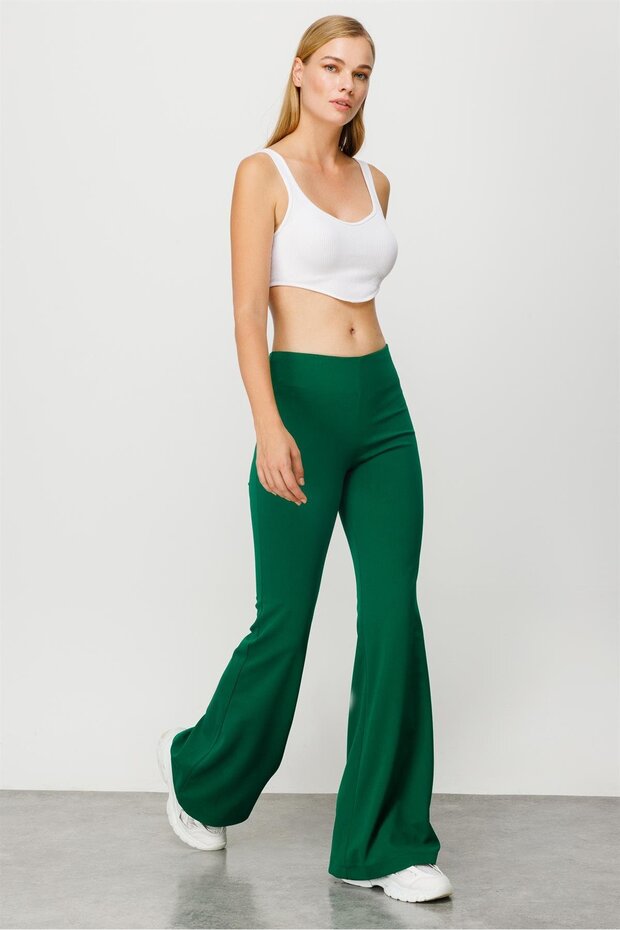 Modailgi İspanyol Paça Örme Pantolon Yeşil - 5