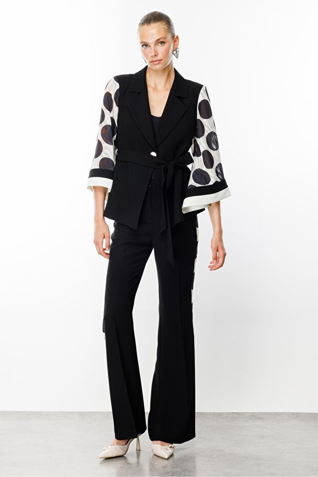 Black Modailgi - Polka Dot Patterned Short Athlete Jacket - 3