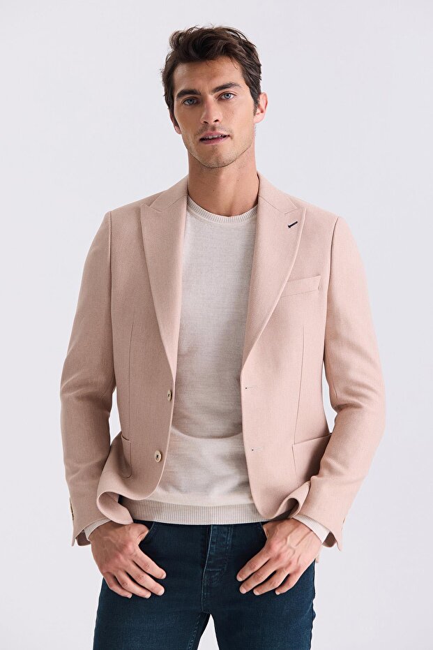 Beige Slim Fit Pointed Collar Summer Sports Jacket