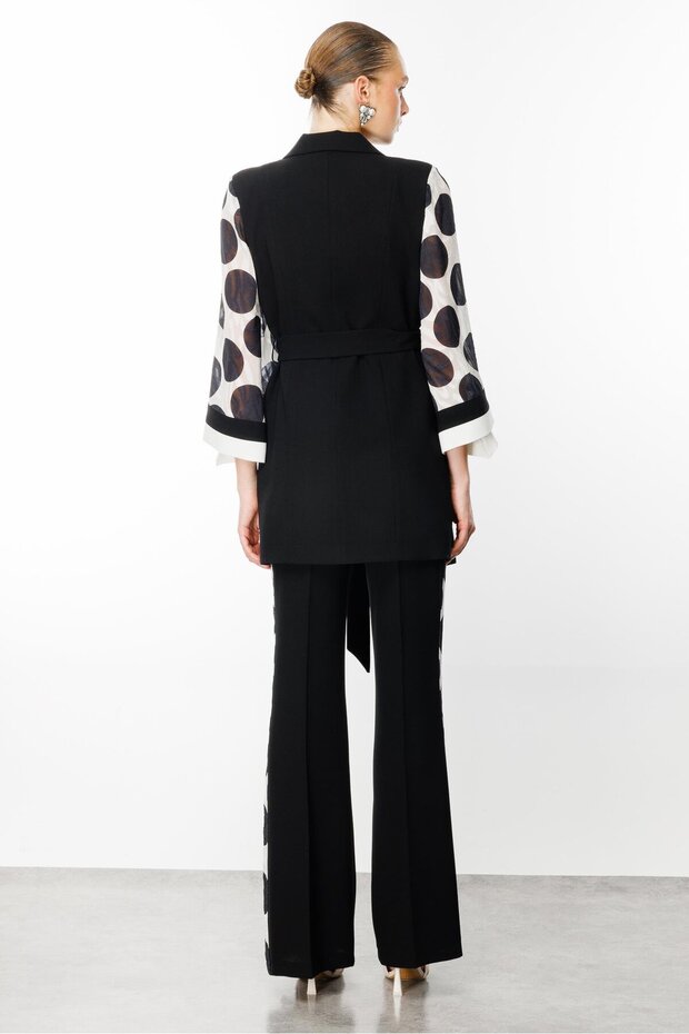 سترة طويلة منقوشة باللون الأسود - رياضية - 5