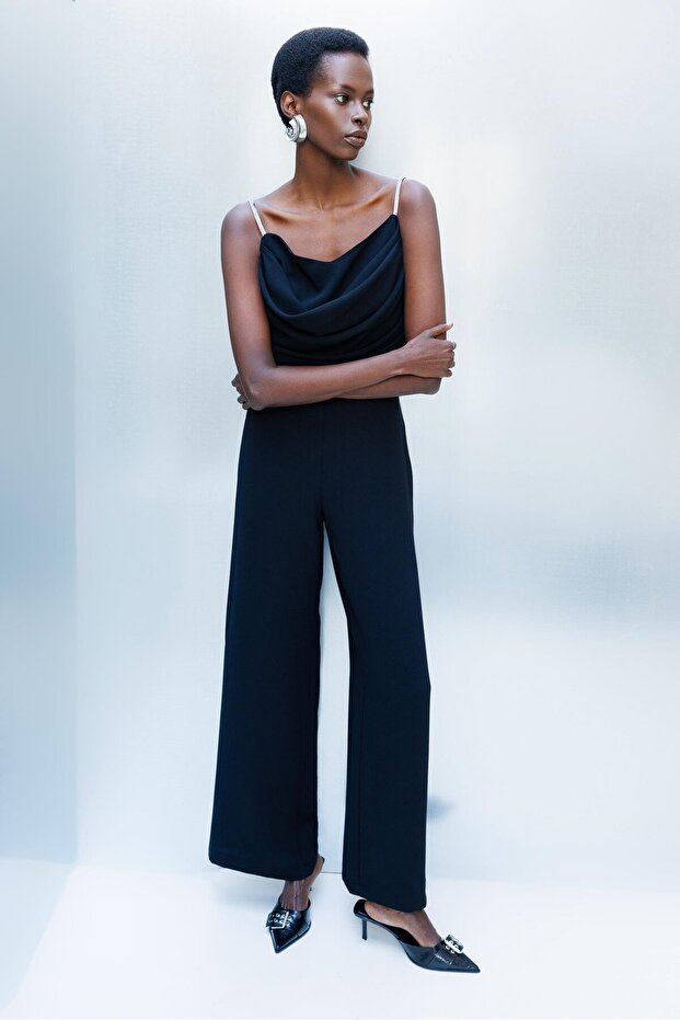 Modailgi  Drape Detaylı Askılı Tulum Siyah - 3