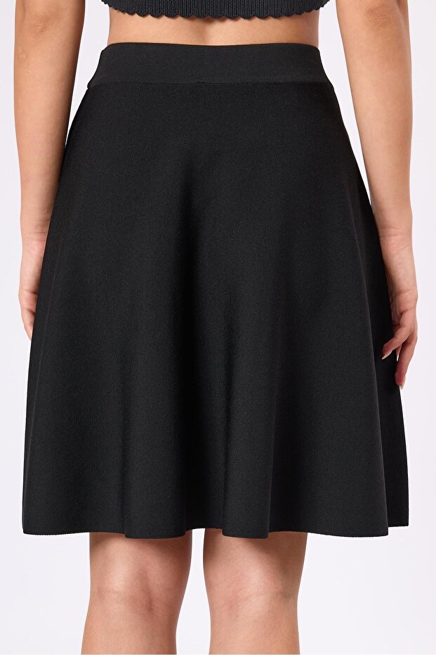 Michele Volanlı Mini Triko Etek - Siyah - 4
