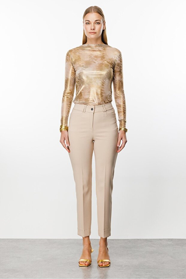 Modailgi  Yan Cep Dar Paça Pantolon Taş - 4