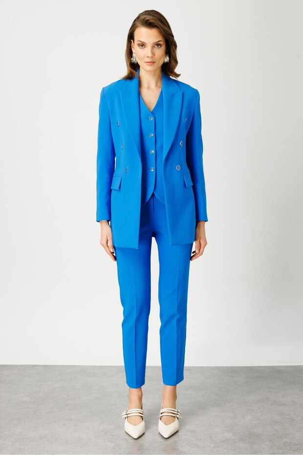 Modailgi Half Lined Button Detailed Jacket Blue - 5