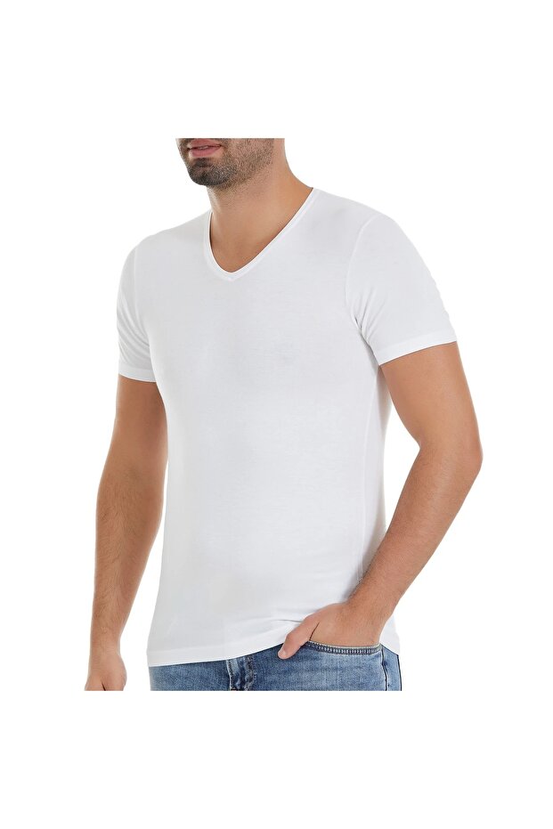 Short Sleeve V-Neck 94% Bamboo 6% Lycra 6 Pieces Men's T-Shirt-Fanilla
