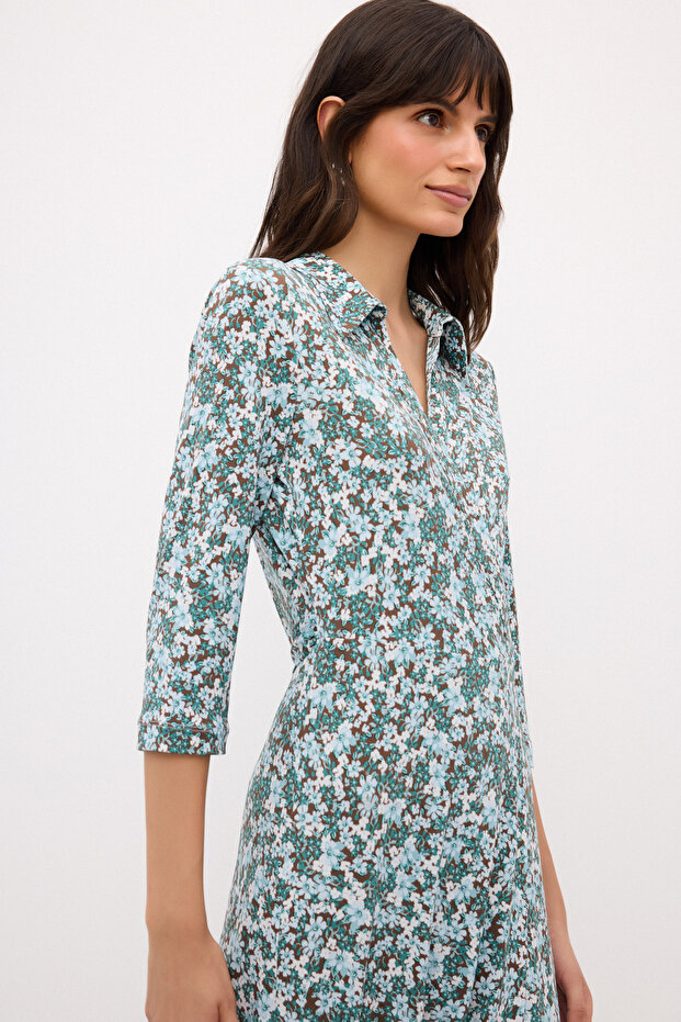 Çiçek Desenli Örme Elbise - 4