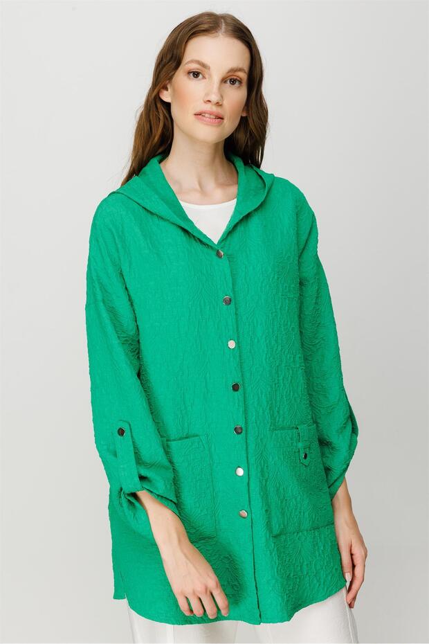 Modailgi Kapüşonlu Oversize Tunik Yeşil - 6