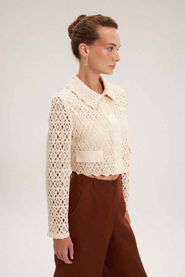 Dantelli Crop Ceket - 5