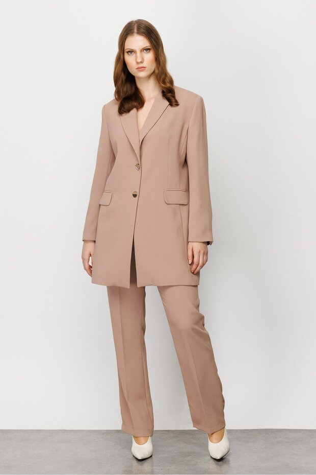 Modailgi Çift Düğmeli Uzun Ceket Camel - 3
