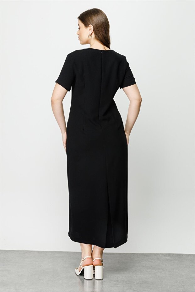 Rochie lungă cu mânecă scurtă Modailgi neagră - 6