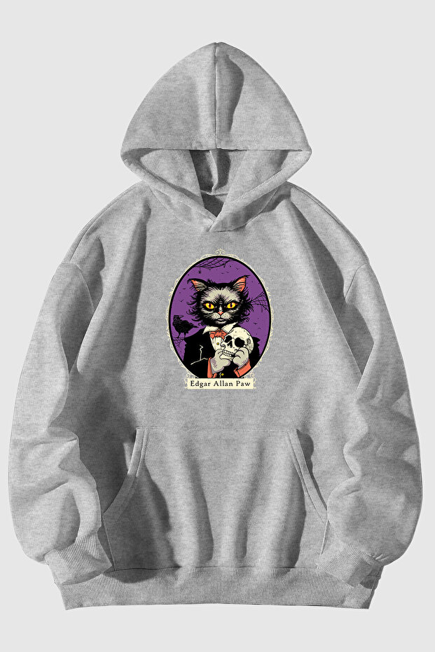 Edgar Allan Paw Printed Unisex Kangaroo Pocket Hooded Sweatshirt Hoodie