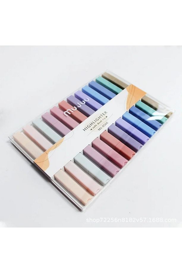 12'li Çift Uçlu Pastel Renkler Mujuu - 0566 Highlighter Yassı Fosforlu Kalem - 7