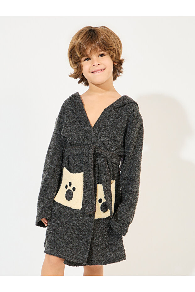 رداء حمام تيري بغطاء رأس بنقشة الدب - 4