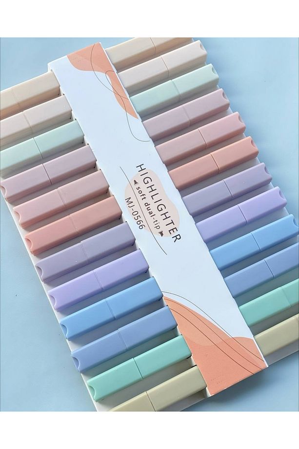12'li Çift Uçlu Pastel Renkler Mujuu - 0566 Highlighter Yassı Fosforlu Kalem - 5