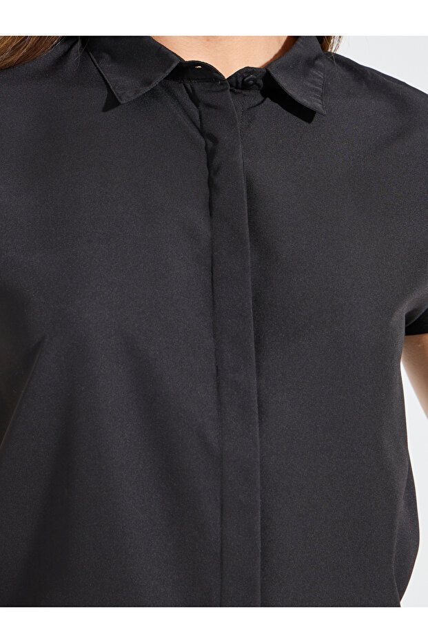 Solid Button Down Collared Shirt with Extended Sleeves - 4