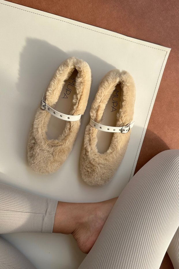 Women's Furry Ballerinas Beige