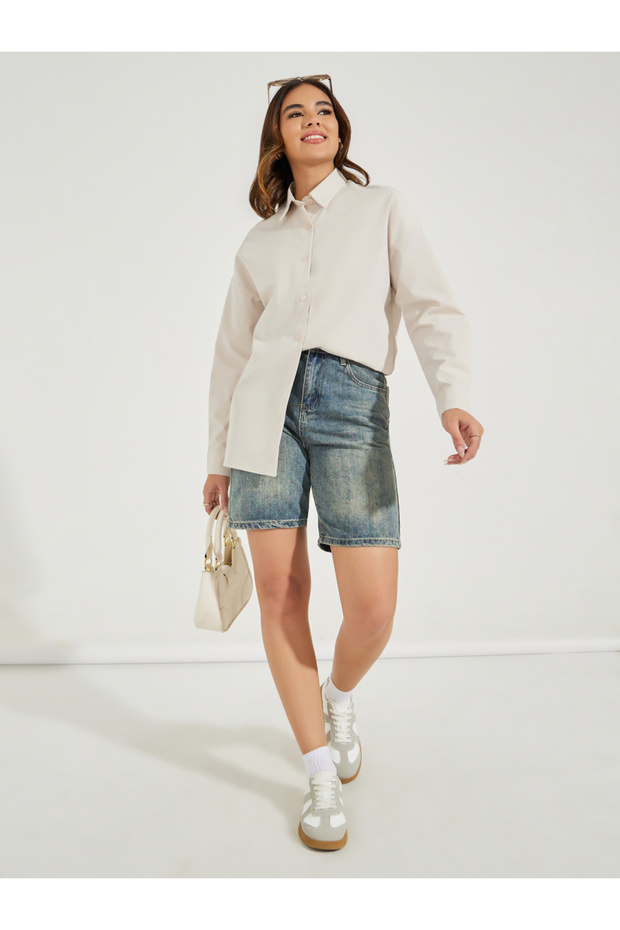 Solid Longline Shirt with Button Placket - 3