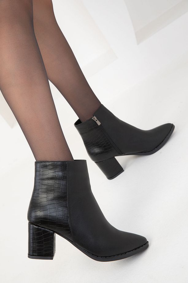 Siyah-Siyah Kroko Kadın Bot & Bootie 16560 - 1