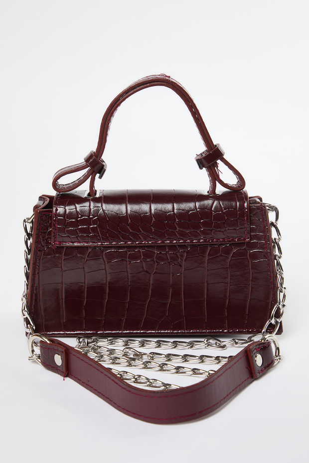 Bordo Dokulu Çapraz Askılı Kadın Mini Boy City Çanta TWOAW25OC00001 - 5