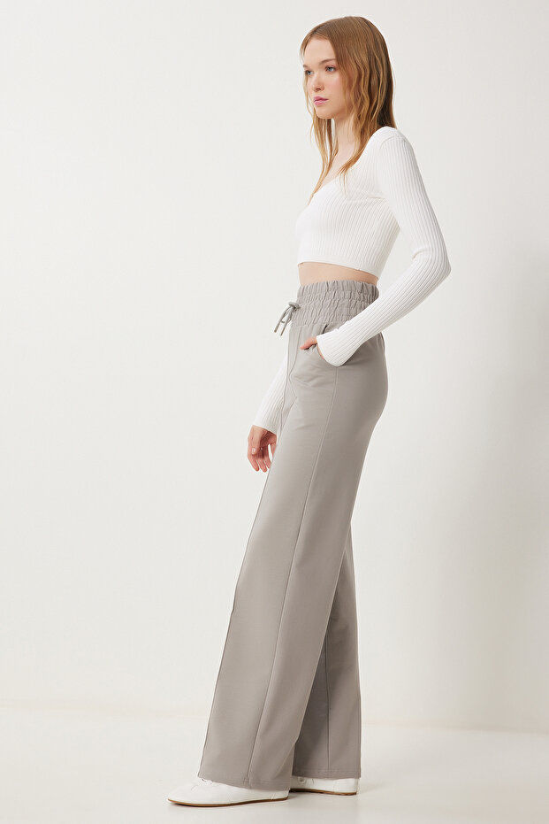 Women's Light Gray Basic Knitted Sweatpants with Pockets Xr00018