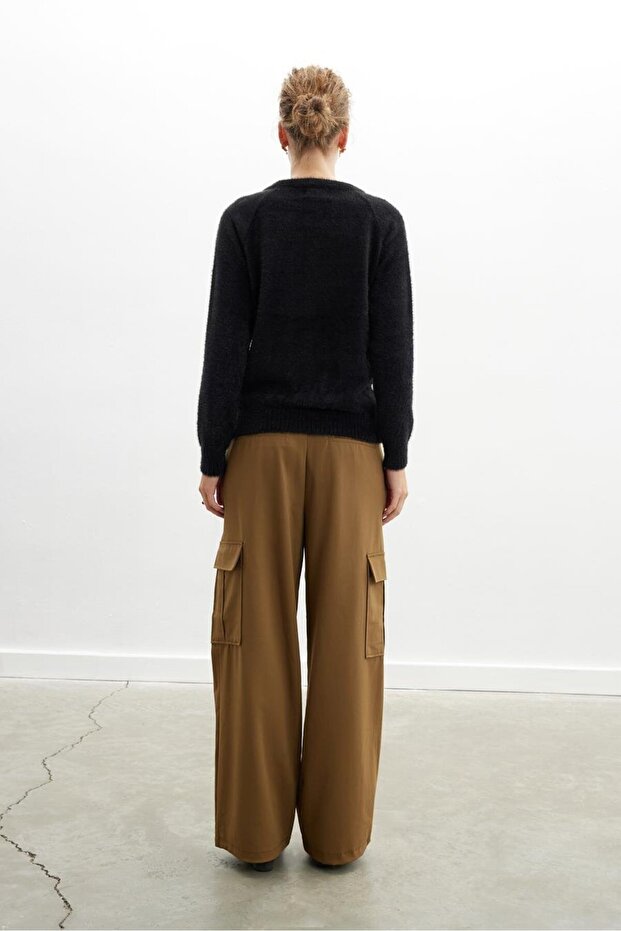 Hazel Pullover Bisiklet Yaka Rahat Kesimı Kadın Triko Kazak - Siyah - 5