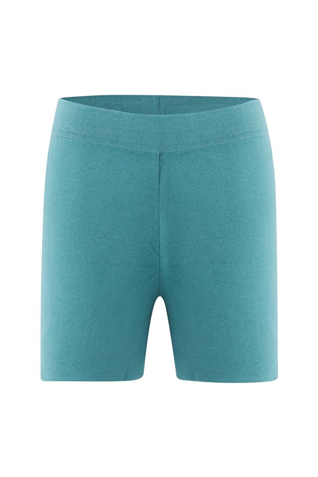%100 Pamuk Kadın Şort - Turkuaz - 8