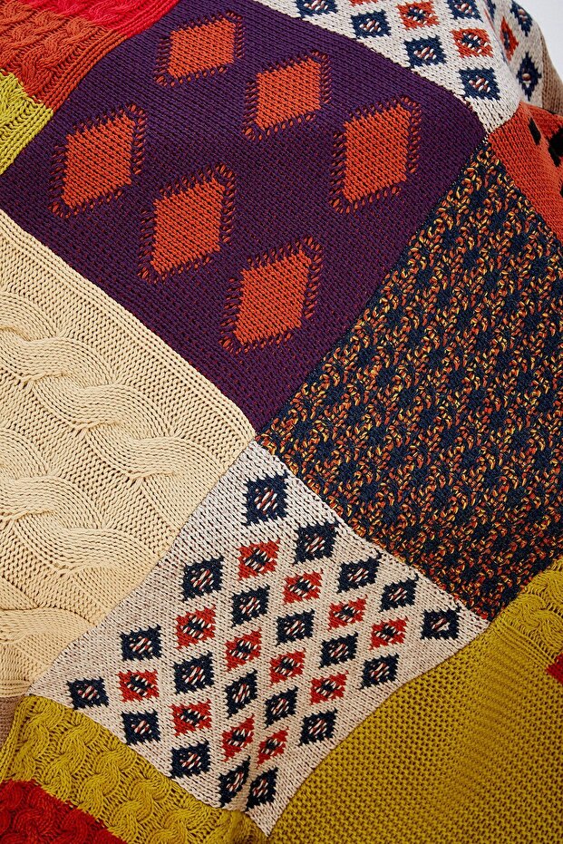 Pamuklu Çift Kişilik Patch Battaniye - Multı Renk - 6